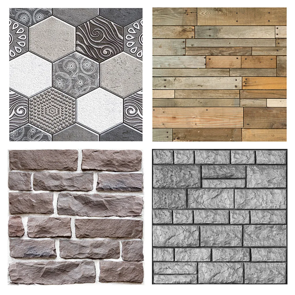 3D 3D Wall Paper Sticker Retro Brick Stone Rustic Effect Self adhesive