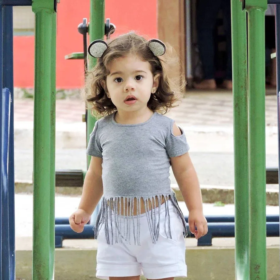 Dream Vine Baby Girls Blouse 2018 New Fashion Princess Clothing Gery Short Sleeve Baby Girls Shoulder-less Blouses for 1-4Y (9)
