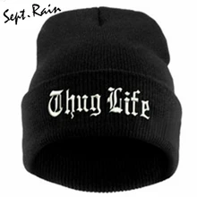 Черная шапка с надписью для мужчин THUG LIFE, шерстяные вязаные шапки, мужские и женские зимние шапочки с черепами, Женские повседневные Шапки, Шапки