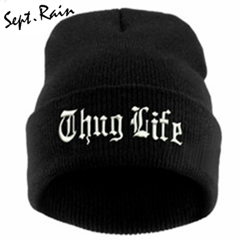 

Black Letter Hat for Men THUG LIFE Wool Knitted Hats Male Female Winter Skullies and Beanies Women Casual Hats Caps