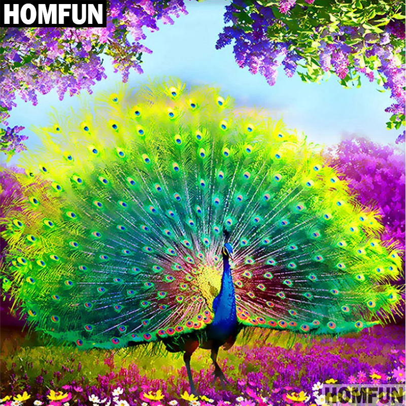 

HOMFUN Full Square/Round Drill 5D DIY Diamond Painting "animals peacock" 3D Embroidery Cross Stitch 5D Decor Gift A00652