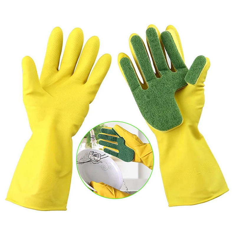 

1pair Creative Cleaning Gloves with reusable Sponge on palm Useful Washing Cleaning Rubber Gloves Nice housework Tools