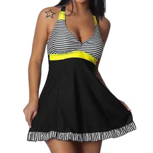 Мода Новая летняя пляжная одежда для купания для женщин плюс размер Полосатый Танкини купальник jupmsuit купальный костюм Пляжная стеганая одежда для плавания