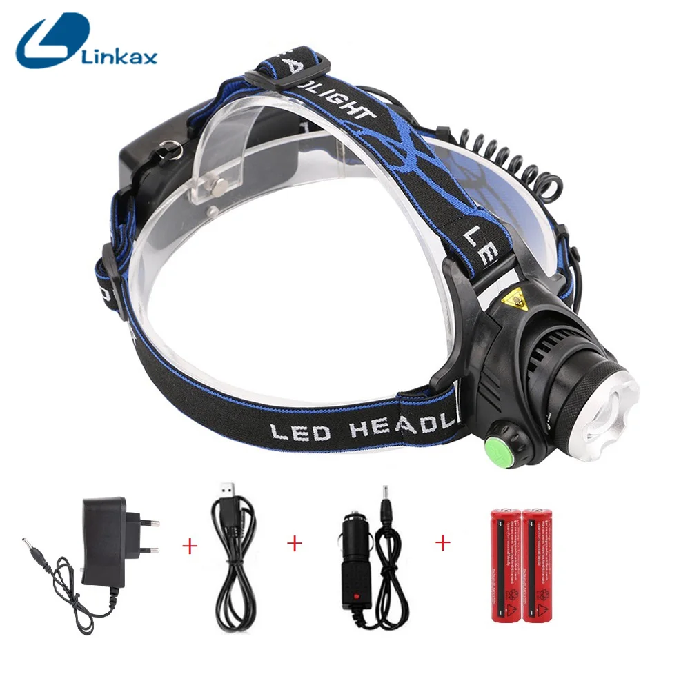 

Led Headlight T6 Zoom 18650 waterproof ultra bright Headlamp XM-L T6 lights rechargeable Zoomable Head lamp light
