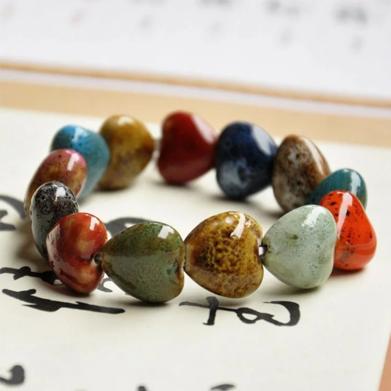 LNRRABC уникальные бусины в форме сердца костяная керамика s керамический камень эластичная капля ручной работы круглый Viviparidae подарки браслет для мужчин - Окраска металла: Heart