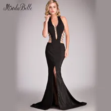 modabelle 2017 Sparkly Mermaid Black Prom Dress Sexy Halter Backless Long Maxi Dress Diamonds Crystal Formal Evening Gowns Split