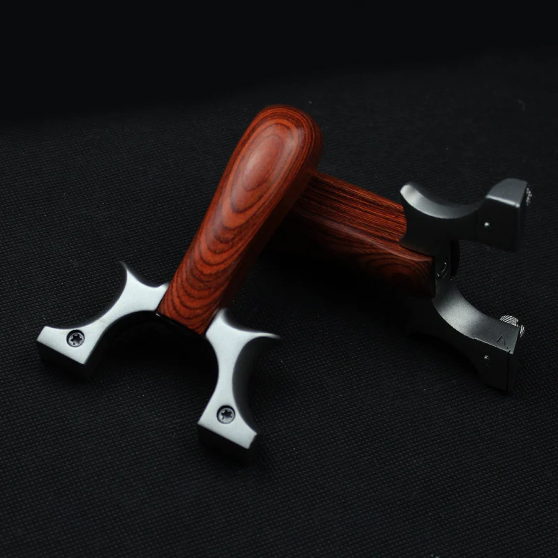 

outdoor Stainless steel slingshot hunting catapult professional solid wood handle precision shooting with rubber band