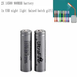UltraFire 14500 3,6 В 900 мАч Перезаряжаемые литиевых батарей с защитой факел фонарь зарядки банк батареи luz USBLED ночь