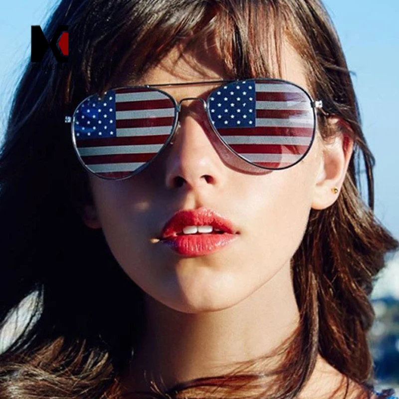 

SHAUNA Unique American Flag Sunglasses Women Classic Pilot Glasses Men