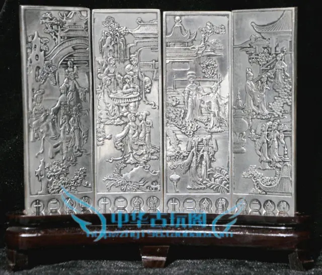 

Exquisite Chinese Classical collection Tibetan silver beauties auspicious folding screen