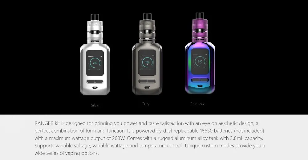 Original Kanger Ranger Kit 200W RANGER Box MOD Vape with 3.8ml RANGER TANK Kangertech E Cigarette Vaporizer Kangertech Kit 01 (2)