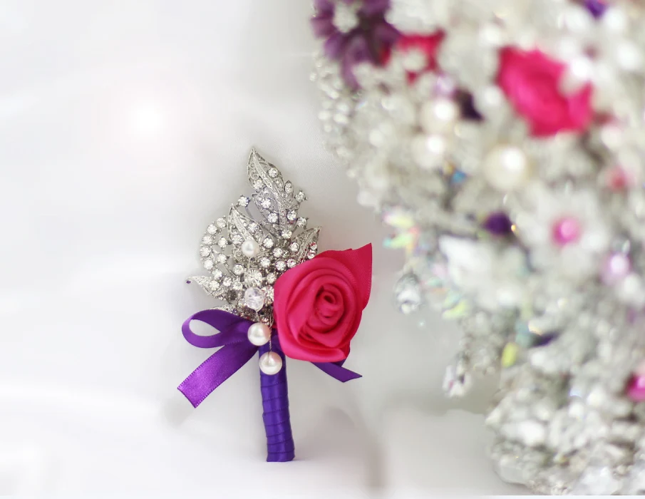 Брошь в виде капли невесты букет на заказ свадебные фиолетовые и розовые ювелирные изделия Свадебные букеты невесты каплевидные цветы украшения