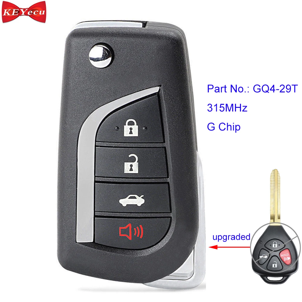 

KEYECU for Toyota Corolla Venza 2012 2013 Modified Remote Control Car Key Fob 4 Button 315MHz G Chip GQ4-29T