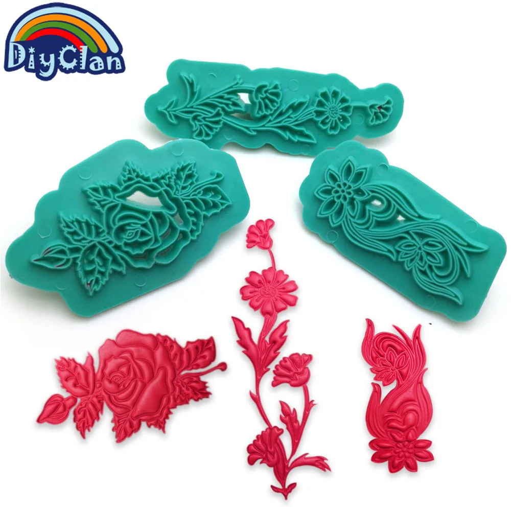 

3pcs/Set Plastic Flower Embosser Cake Fondant Sugarcraft Cookie stamp Decorating Cutters Cake Mold Baking Tools C0110