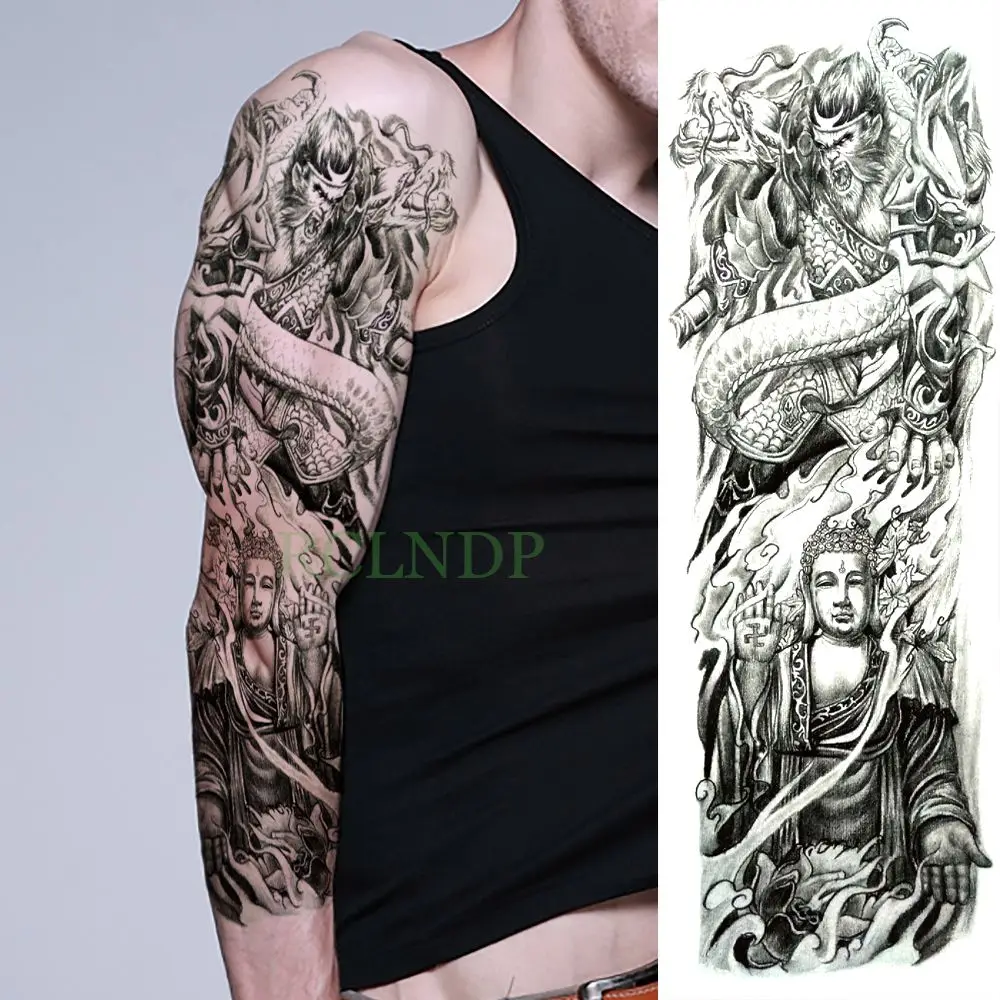 Водонепроницаемая временная татуировка наклейка череп мотоцикл Роза полная рука большой размер временная татуировка флэш-тату рукав для мужчин и женщин Девушка - Цвет: Зеленый