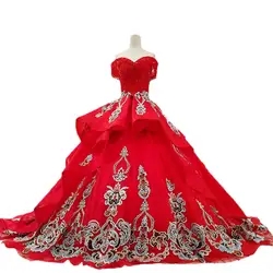2018 красный кружево Милая рукавов собор поезд Свадебные платья с открытыми плечами Vestido De Noiva реальные фотографии