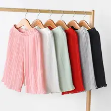 Штаны для девочек, детские леггинсы, брюки, детские летние штаны, повседневные шифоновые плиссированные штаны для девочек, свободные тонкие штаны для малышей