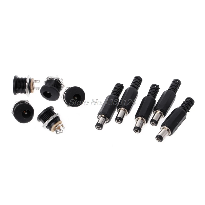 

OOTDTY 5 Pcs 5.5mm x 2.1mm Male DC Power Plug Connector+5 Pcs Screw Lock Female Panel Socket Mount Adapter Oct23 Dropship