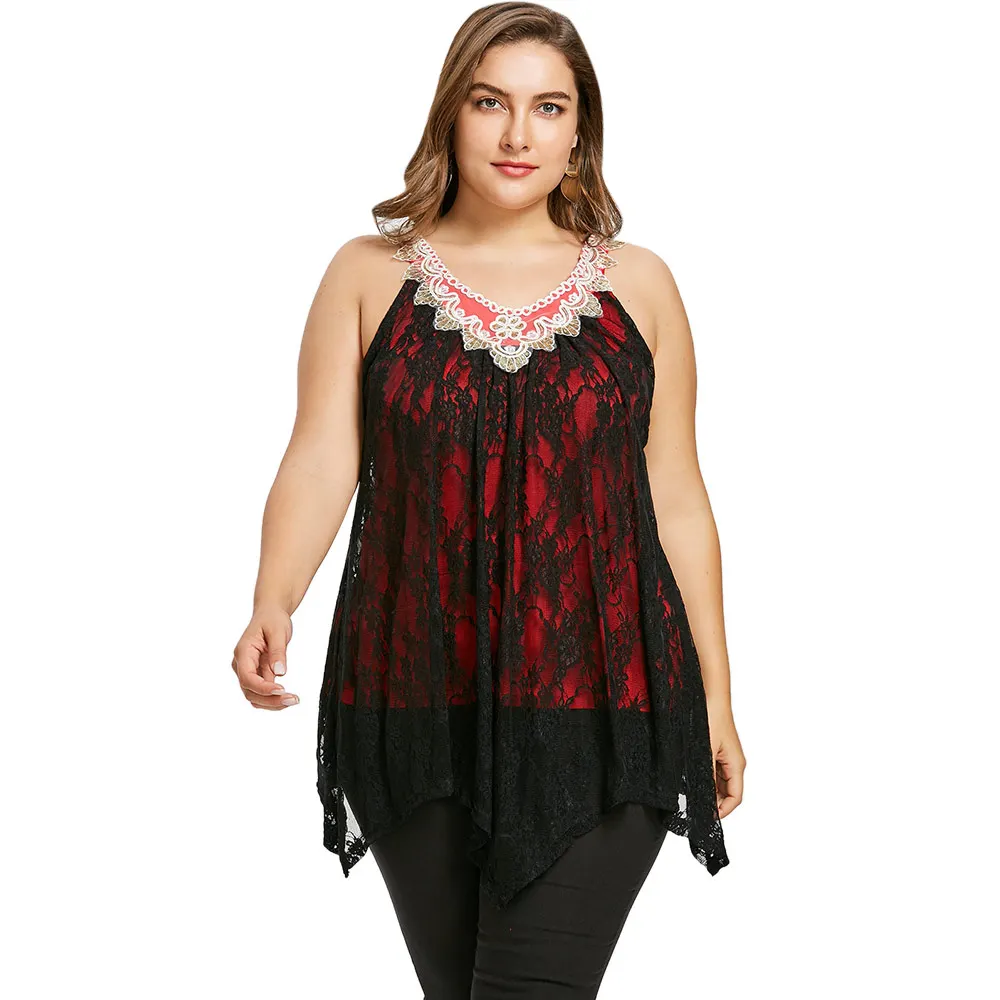  ROSE GAL Plus Size Women Tanks Skull Floral Handkerchief Lace Top Gothic Summer V Neck Sleeveless L