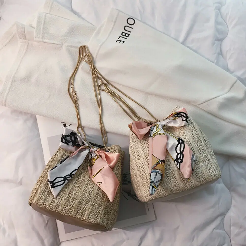 

Fashion women's straw bag boho hand-woven rattan bag summer beach bag shoulder bag