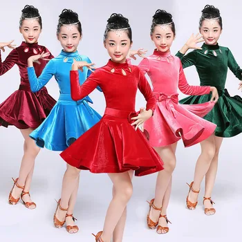 

New Spring Latin Dance Dress For Girls Long Sleeve Standard Ballroom Dancing Dresses For Kids Performance Wear Salsa Clothes