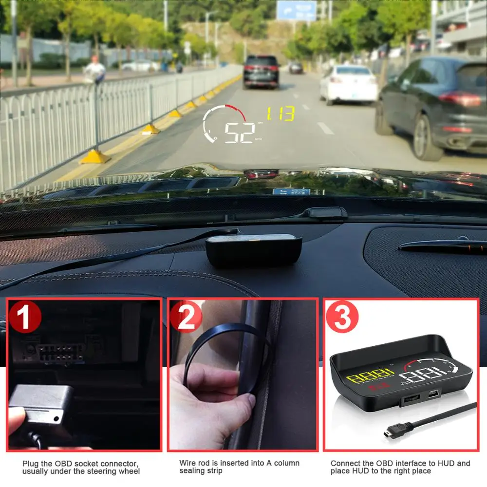 Новинка 2019 автомобильный HUD Дисплей M10 лучше чем A100S Head Up Display OBD2 Overspeed