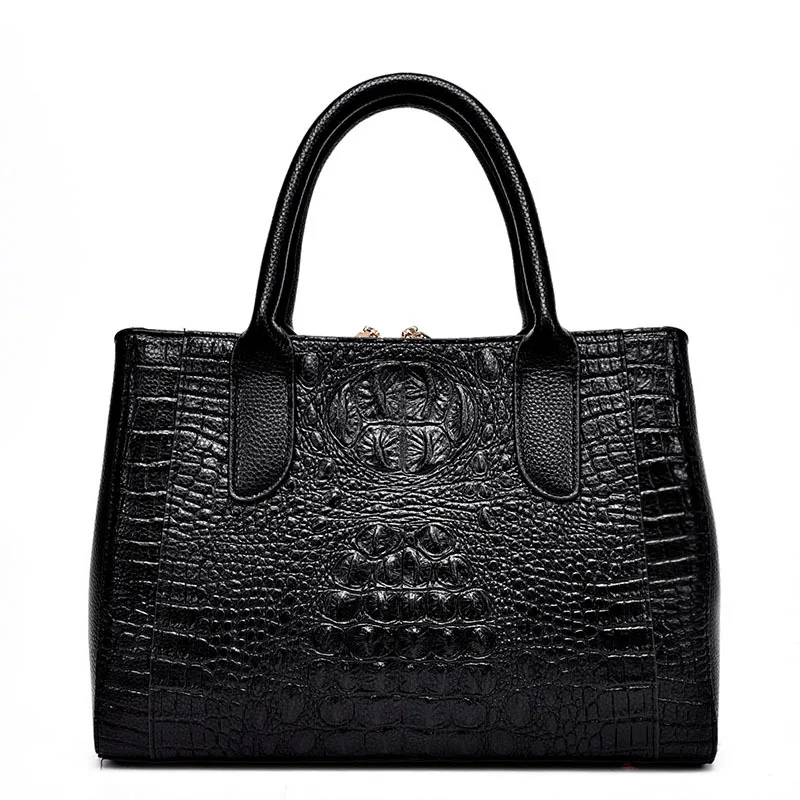

3-layer pocket famous brand Europe and America crocodile pattern hand Women's high quality Leather shoulderMessenger Bag