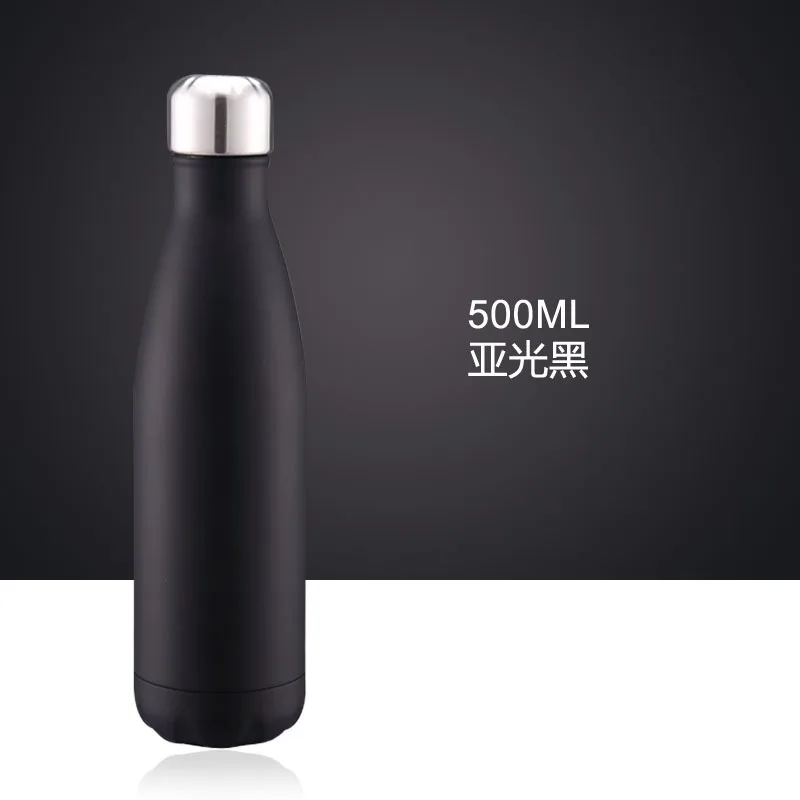 500ML Chilly Bottle Stainless Steel Wine Bottle Shape Thermos Bottle Car Travel Bowling Flask Vacuum Bottle For Water - Color: Black