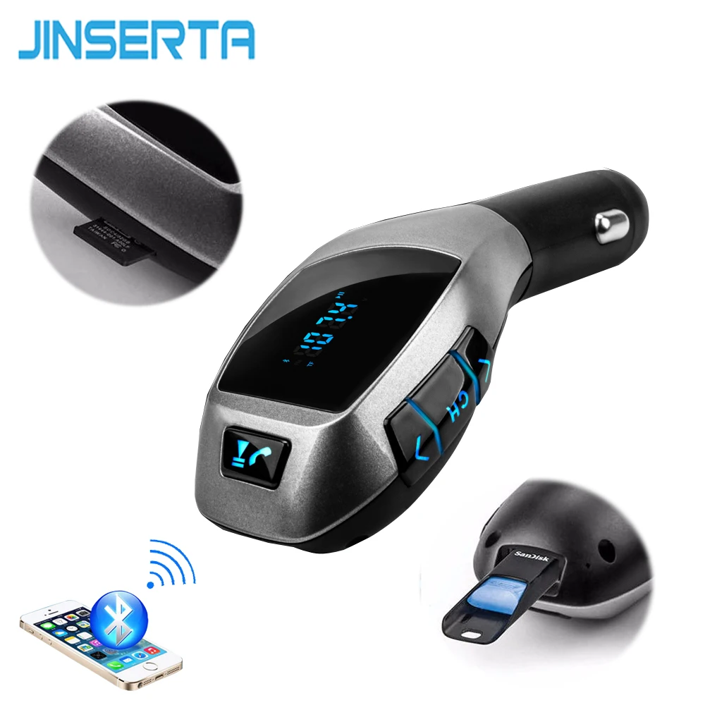 JINSERTA Bluetooth автомобильный комплект беспроводной fm-передатчик Радио Аудио адаптер fm-модулятор Handsfree USB музыкальный MP3 плеер для iPhone X