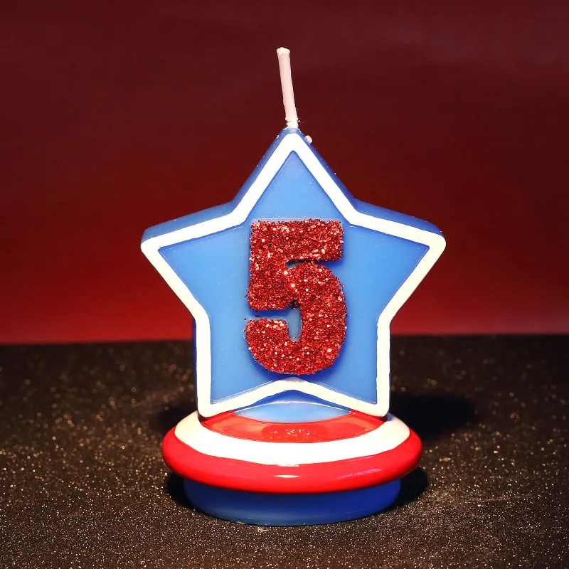 День рождения Фигура номер звезда свеча Капитан Америка синий щит свеча мальчик детей, дети, ребенок свечи для торта домашний декор - Цвет: 5