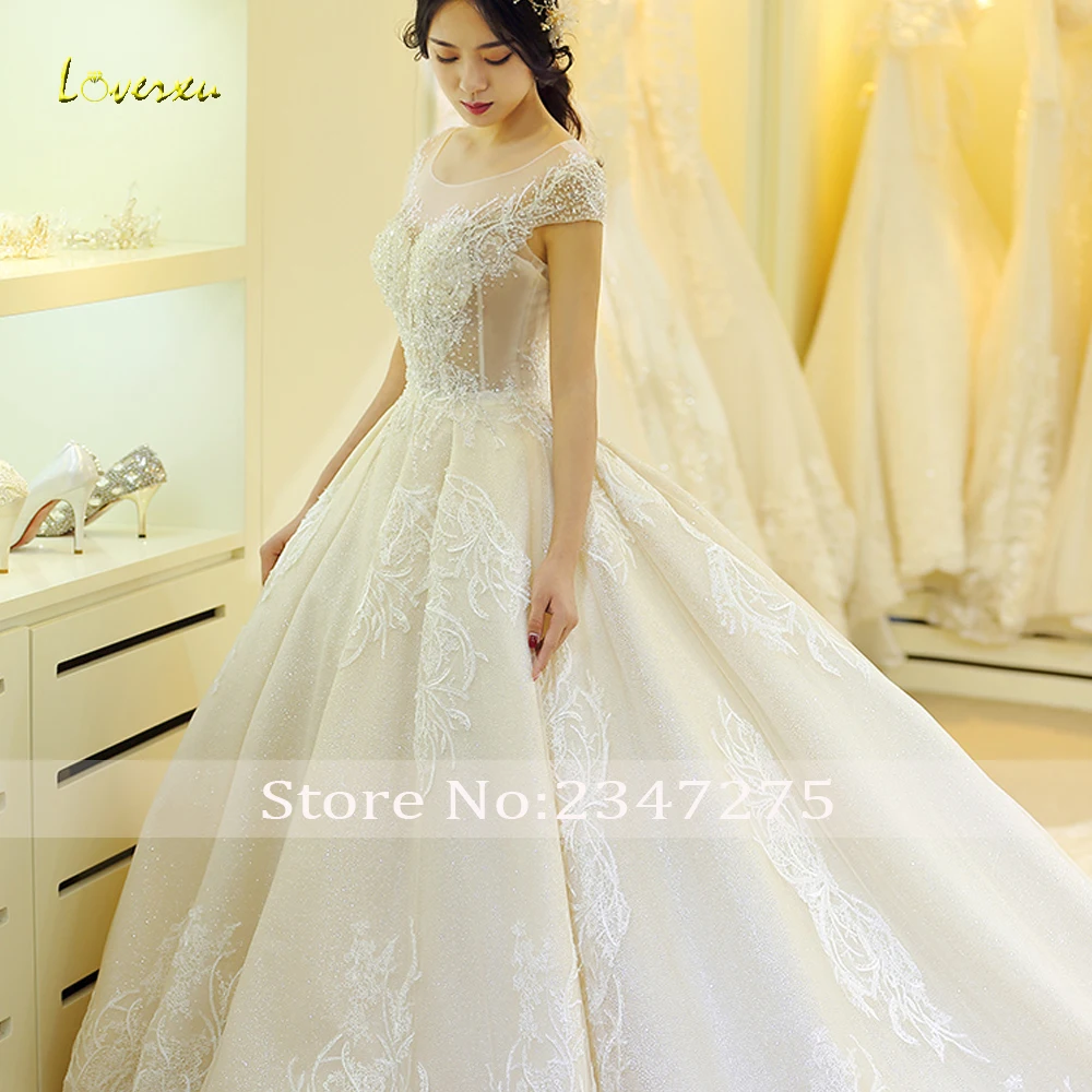 Loverxu Vestido De Noiva сексуальное кружевное свадебное платье с декором из бисера из хрусталя жемчуг Часовня Поезд линия свадебное платье