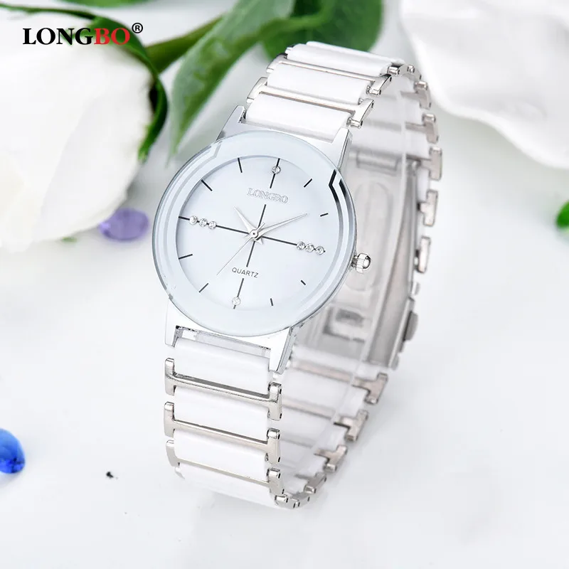 

LONGBO Women's Watches White Ceramic Wristwatch Quartz Waterproof Wrist Watches Ladies dress watch for women clock reloj mujer