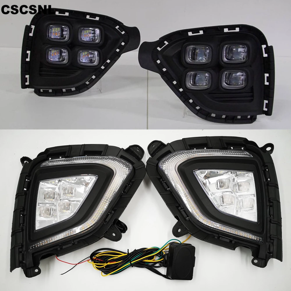

CSCSNL 2PCS DRL LED Daytime Running Light fog lamp Cover DRL with yellow turning signal lamp For Hyundai Creta IX25 2017 2018