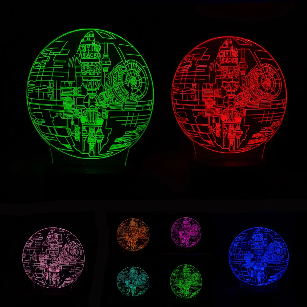 Luminaria DS-1 Death Star 3D LED Night Light 7 Color Gradient Touch Table Desk Lamp Room Decor Colorful Kids Wars Fans Gift | Лампы и