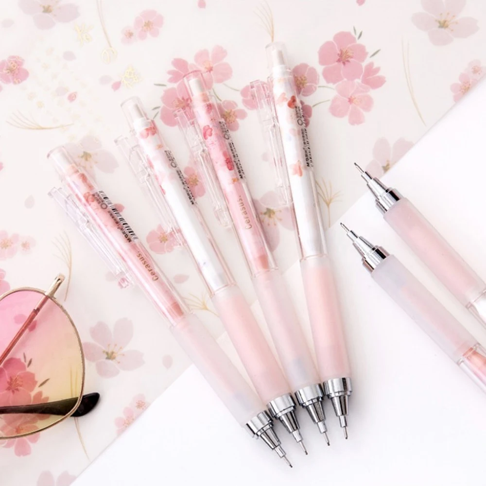 0.5mm Japan Lovely Cherry Blossoms Automatic Pencil Kawaii Plastic Mechanical Pencils For Kids Gifts Student Supplies Stationery