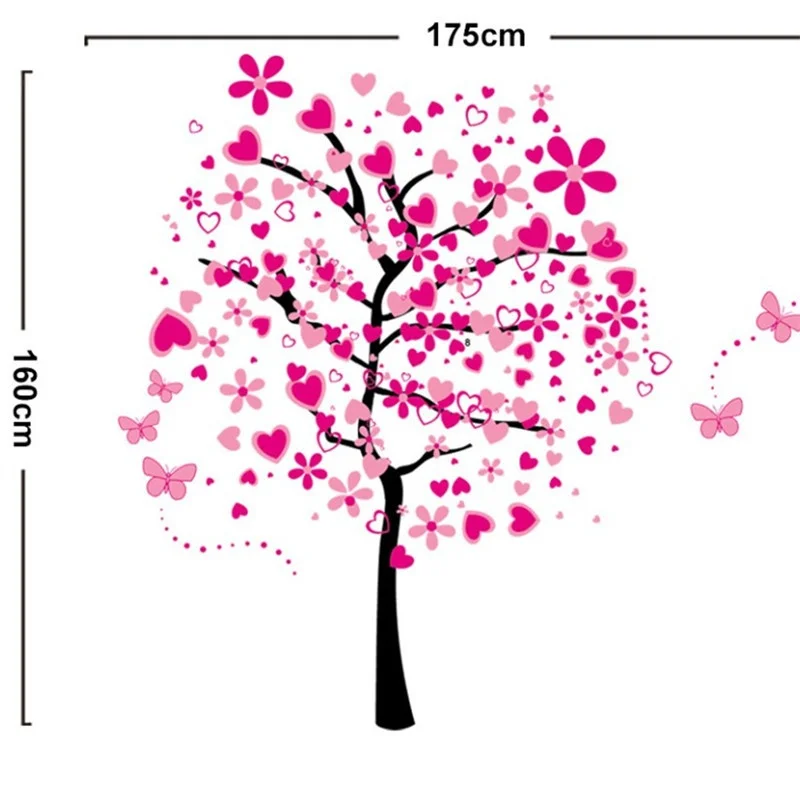 DIY Большой обои для Розовый Любовь бабочка цветок дерева Гостиная Спальня Задний план Домашний Декор Наклейки на стену