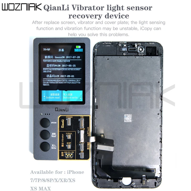 

QianLi iCopy programming transferring data on for iPhone parts icluding LCD Touch Vibrating Motor and Baseband