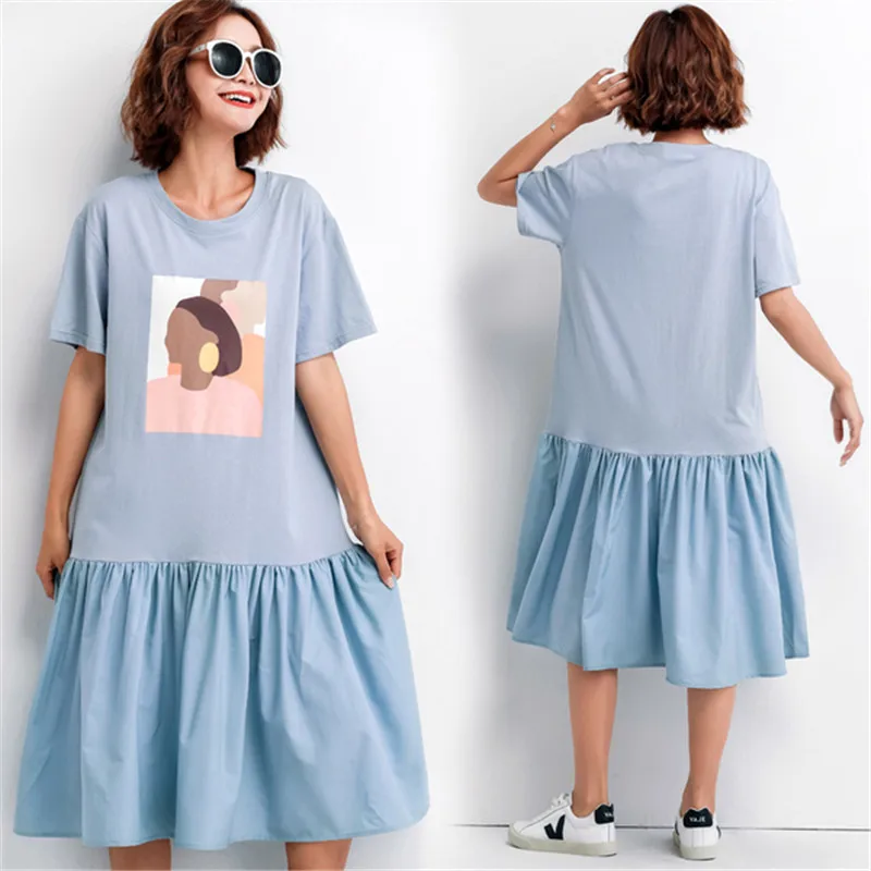 

2019 Summer Women Fashion Elegant Pattern Print Tops Ladies Female Girl Short Sleeve Casual Ruffles Sweet T shirt Dress