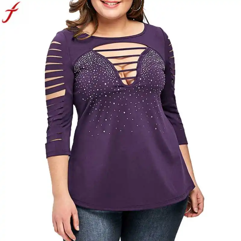 

Blouse Shirt Women 2019 Fashion Diamond blusa feminina Hollow Out Shirt Spring Long Sleeve Blouse Tops Women Clothing Plus Size