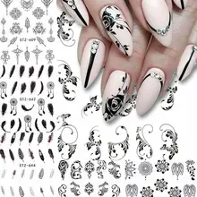 6 листов водные накладные ногти и наклейки цветок лист перо простой летний слайдер для маникюра ногтей Водные Наклейки