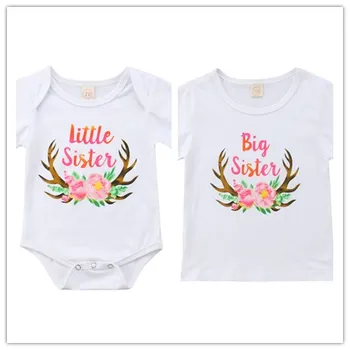 

High Quality Family Sisters Summer Clothes Letter Print T-shirt Romper Short Sleeve Floral Princess Matching Outfits New