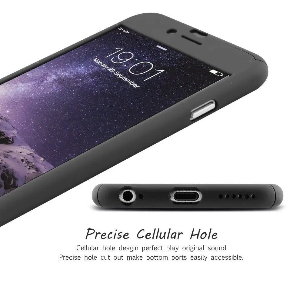 Ultra Thin Full Hard Case Cover & Tempered Glass Screen Protector for Apple iPhone 6S Black