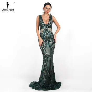 

Missord 2020 Sexy Women V-Neck Long Sleeveless Sequin Dress Retro geometry Maxi Elegant Dress FT18736