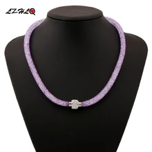 LZHLQ магнит сетка кристалл акриловый чокер ожерелье для женщин 3 цвета ожерелья из сплава цинка Подвески трендовые колье