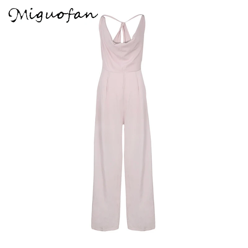 Miguofan Jumpsuit For Women Strap Cross Solid Yellow Sexy Backless Bodysuit Summer Fashion Rompers Womens Jumpsuit 2019 New 