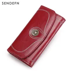 SENDEFN новый кошелек дизайнерский Кошелек Ретро масло воск кожаный кошелек женский длинный качественный женский кошелек и кошельки карман