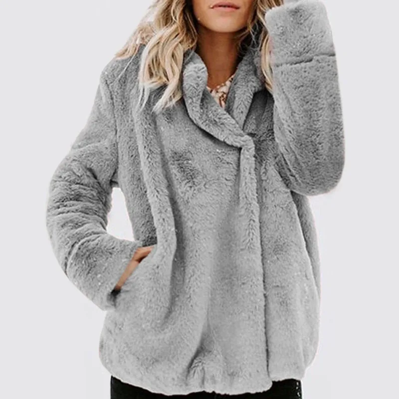 2018 Winter Women Fashion Long Faux Fur Long Sleeve Loose Tops Thick ...