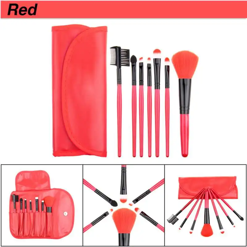 Colorido em pu Cabelo Sintético Profissional Peixe Especial Punho Plástico Cosmetic Make up Brush Kit Makeup Brushes Grupo Bolsa 7 Pcs 5 Cheap Aplicador de sombra