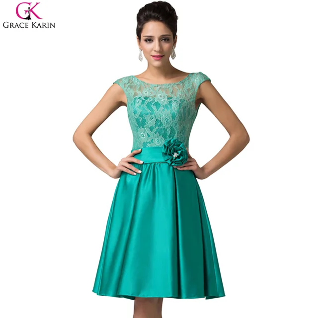 Elegant Short Evening Dresses 2017 Grace Karin Sleeveless Satin Lace