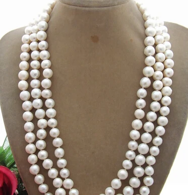 

huij 002003 Natural 8-9mm 3 Strands Pearl Necklace